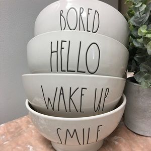 Rae Dunn Bowl Set Bored Hello Wake up Smile